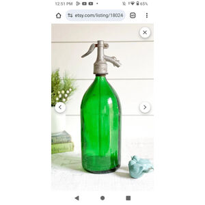 Vintage green glass seltzer bottled